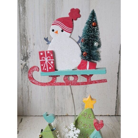 Joy snowman sled tree figure Xmas Decor bird heart glitter - Picture 2 of 7